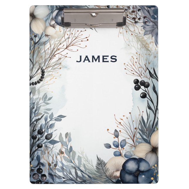 Modern Monogram Personalized Blue and Gold Clipboard (Front)