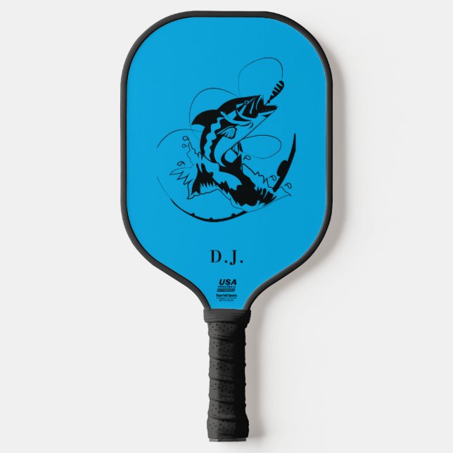 Modern Monogram Personalized Fishing Fish Pickleball Paddle (Front)