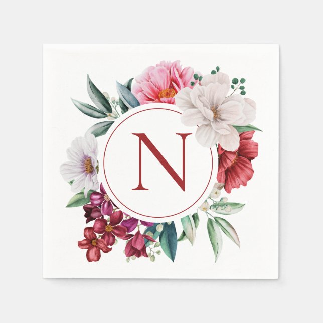 Modern Monogram Personalized Floral Napkin (Front)