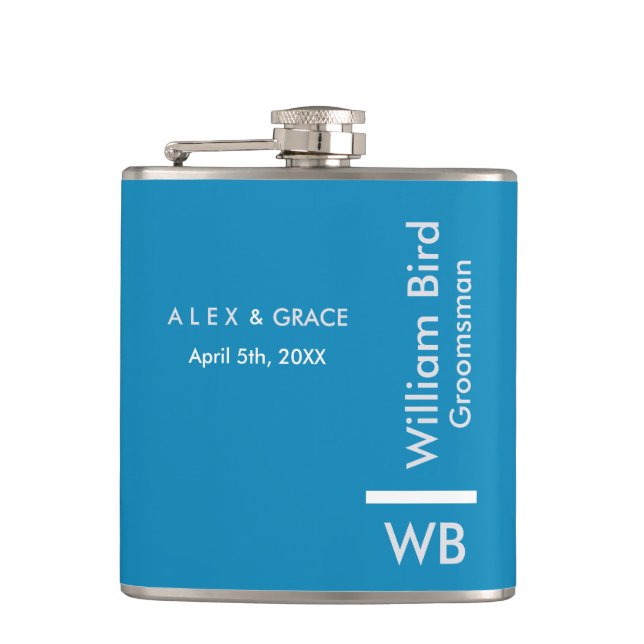 Modern Monogram Personalized Groomsman Hip Flask (Front)