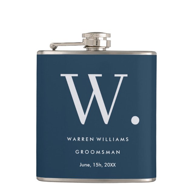 Modern Monogram Personalized Groomsman Hip Flask (Front)