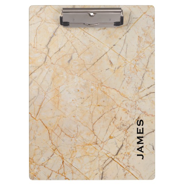 Modern Monogram Personalized Marble and Gold Clipboard (Front)