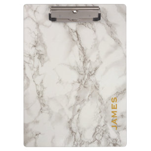 Modern Monogram Personalized Marble and Gold Clipboard