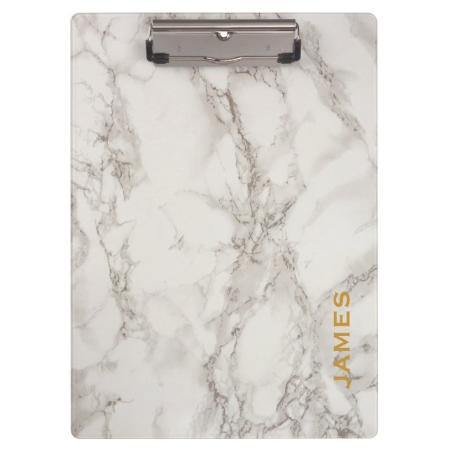 Modern Monogram Personalized Marble and Gold Clipboard (Front)
