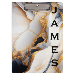 Modern Monogram Personalized Marble and Gold Clipboard