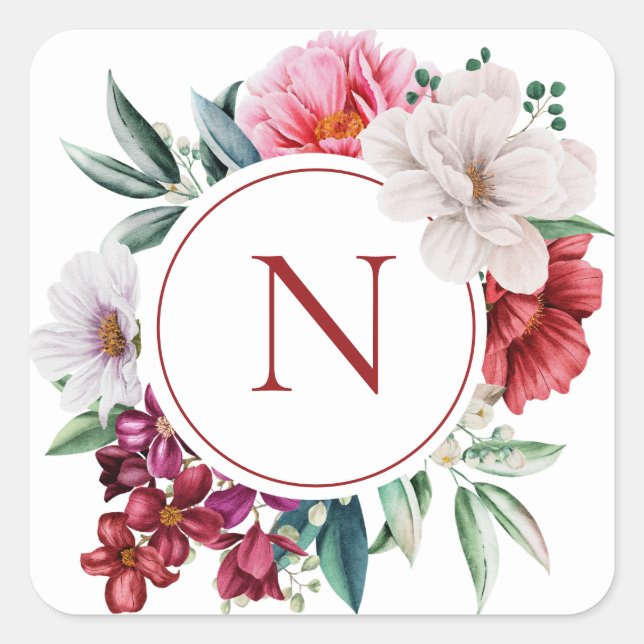 Modern Monogram Personalized Square Sticker (Front)
