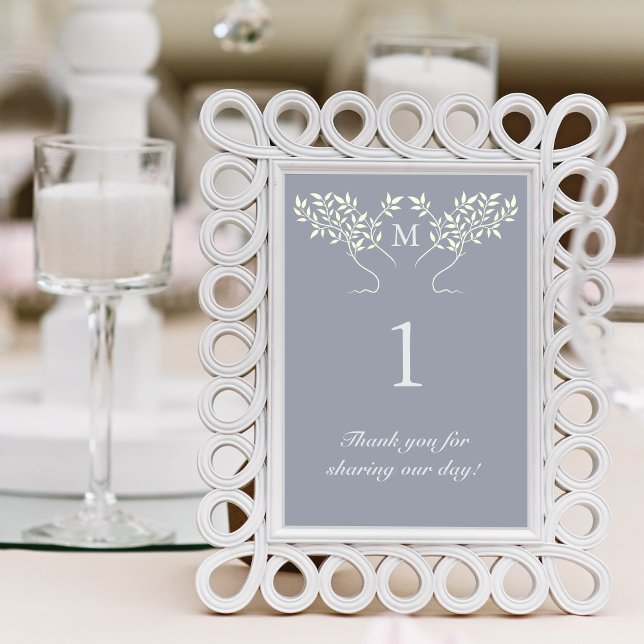 Modern Monogram Pewter Tree of Life Table Number (Creator Uploaded)