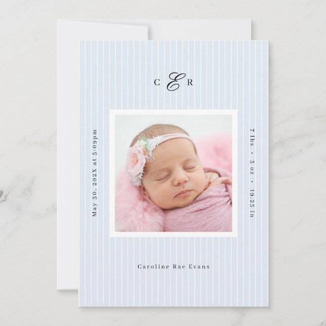 Modern Monogram Photo Birth Announcement (Front)