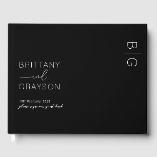 Modern Monogram Photo Black Wedding Guest Book
