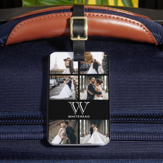 Modern Monogram Photo Collage Luggage Tag (Front Insitu 2)