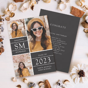 Modern Monogram Photo Collage Soft Black Announcement