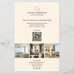 Modern Monogram Photo Cream Professional Business Flyer