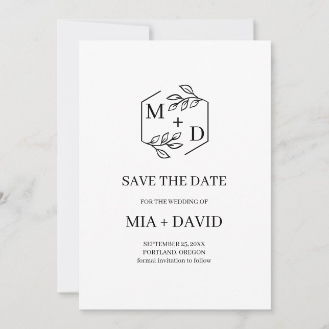Modern Monogram Photo Save the Date Wedding (Front)