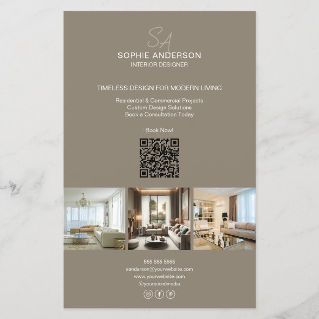 Modern Monogram Photo Taupe Professional Business Flyer (Front)