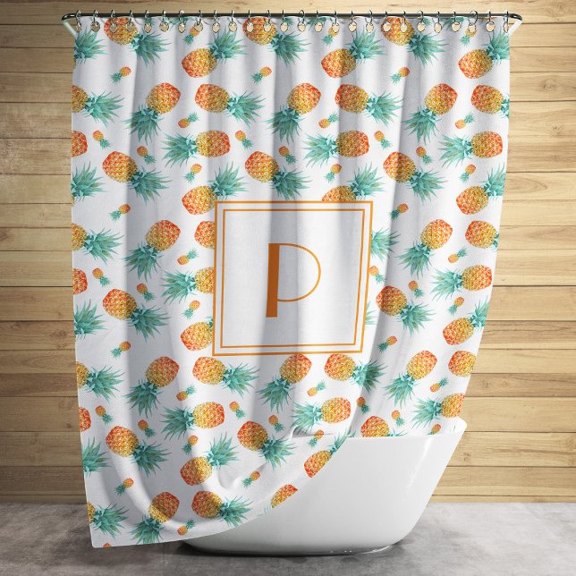 Modern Monogram Pineapple Fruit Pattern (Modern Monogram Pineapple Fruit Pattern Shower Curtain)