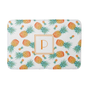 Modern Monogram Pineapple Fruit Pattern Bath Mat