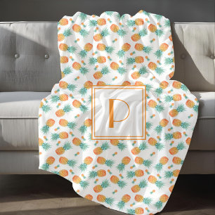 Modern Monogram Pineapple Fruit Pattern  Sherpa Blanket