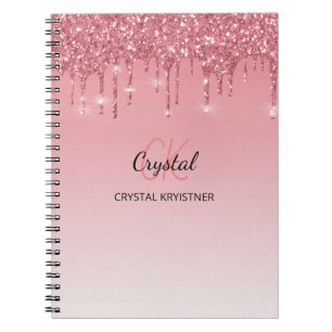 Modern Monogram Pink Dripping Glitter Notebook