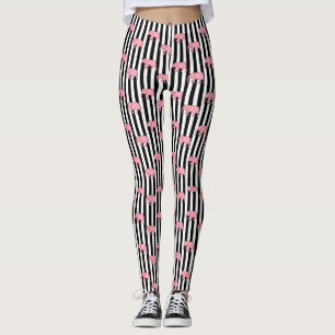 Modern Monogram Pink Elephants Pattern Strips Leggings