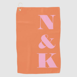 Modern Monogram Pink Orange Custom Wedding Favour Golf Towel