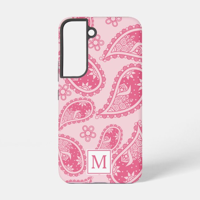 Modern Monogram Pink Paisley Retro Pattern Samsung Galaxy S22 Case (Back)