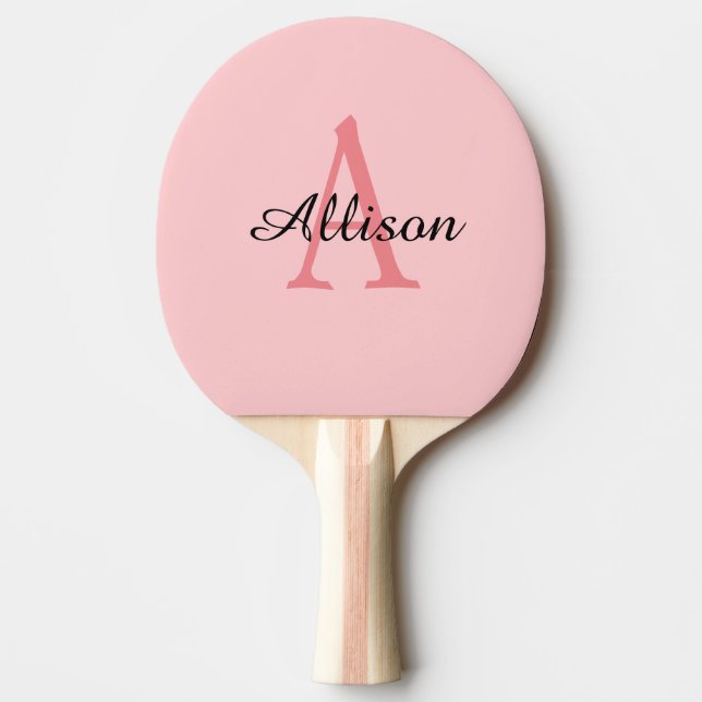 Modern Monogram Pink Script Name Personalized Ping Pong Paddle (Front)