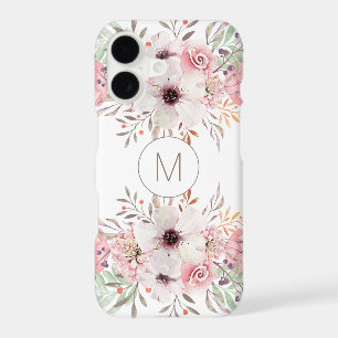Modern Monogram Pink Watercolor Floral