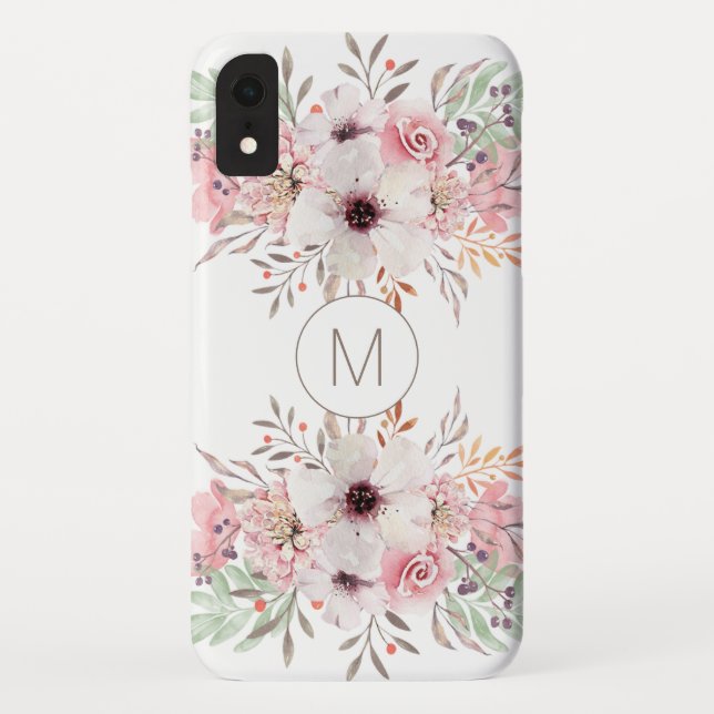 Modern Monogram Pink Watercolor Floral Case-Mate iPhone Case (Back)