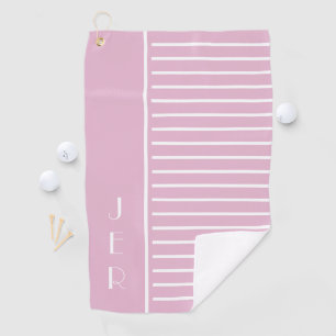 Modern Monogram Pink White Stripes Golf Golf Towel