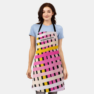Modern Monogram Pink Yellow Black Plaid Check Cute Apron