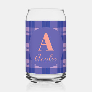 Modern Monogram Plaid Purple Can Glass