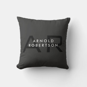 Modern Monogram Plain Grey Trendy Add Name Throw Pillow