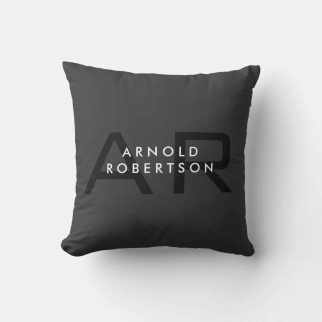 Modern Monogram Plain Grey Trendy Add Name Throw Pillow (Front)