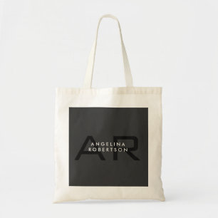 Modern Monogram Plain Grey Trendy Add Name Tote Bag