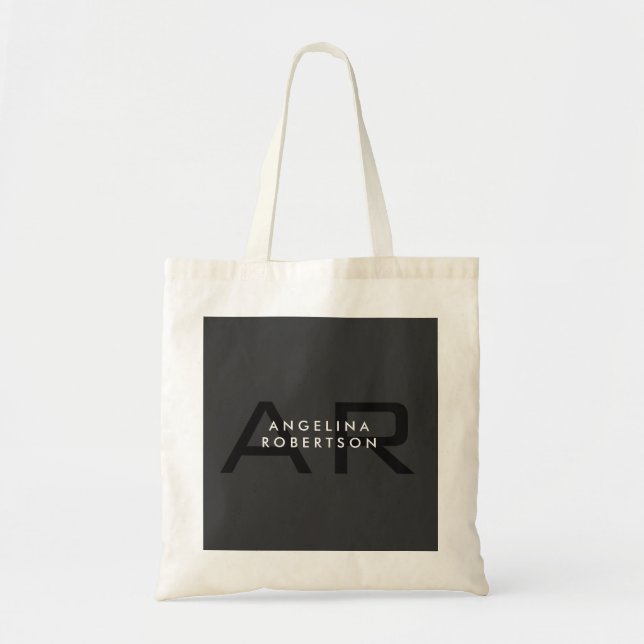 Modern Monogram Plain Grey Trendy Add Name Tote Bag (Front)