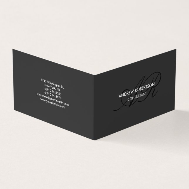 Modern Monogram Plain Grey Trendy Business Card (Outside)