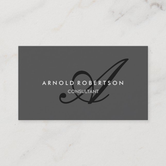 Modern Monogram Plain Grey Trendy Business Card (Front)