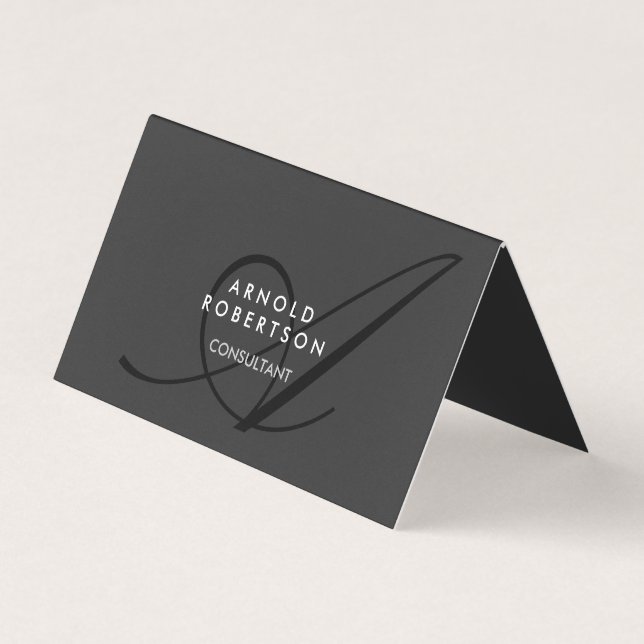 Modern Monogram Plain Grey Trendy Business Card (Front)