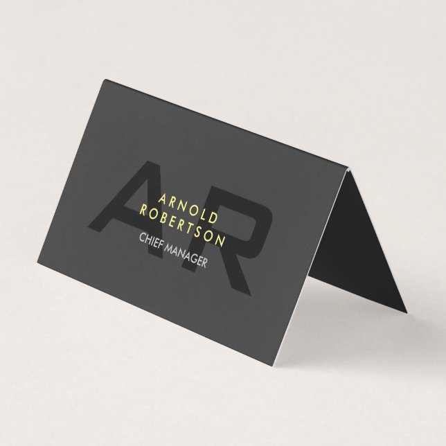 Modern Monogram Plain Grey Trendy Business Card (Front)