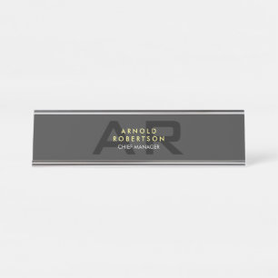 Modern Monogram Plain Grey Trendy Business Desk Name Plate