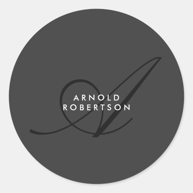 Modern Monogram Plain Grey Trendy Classic Round Sticker (Front)