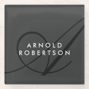 Modern Monogram Plain Grey Trendy Glass Coaster