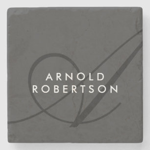 Modern Monogram Plain Grey Trendy Stone Coaster