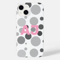 Modern Monogram Polka Dot Grey Pink