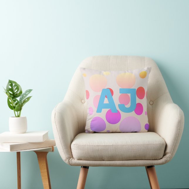 Modern Monogram Polka Dot Pink Purple Ombre Throw Pillow (Chair)