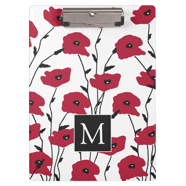 Modern Monogram Poppies Pattern Clipboard (Front)