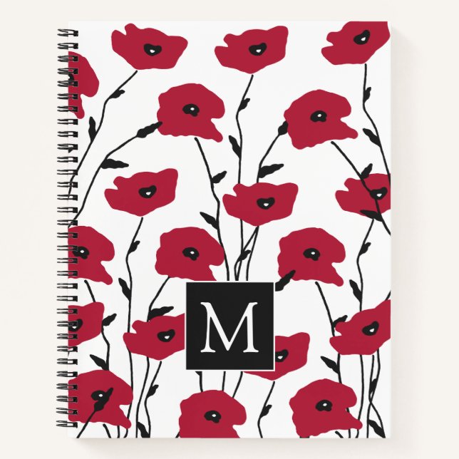 Modern Monogram Poppies Pattern Notebook (Front)