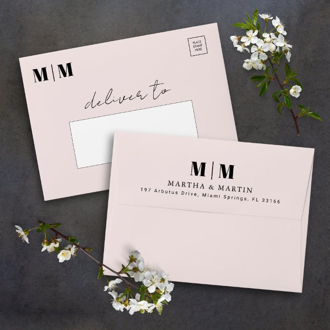 Modern Monogram Porcelain Pink Wedding Invitation  Envelope (Creator Uploaded)