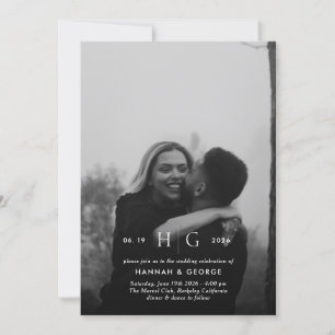 Modern Monogram Portrait Wedding Invitation