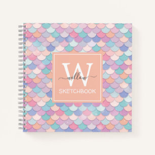 Modern Monogram Pretty Mermaid Orange Sketchbook Notebook